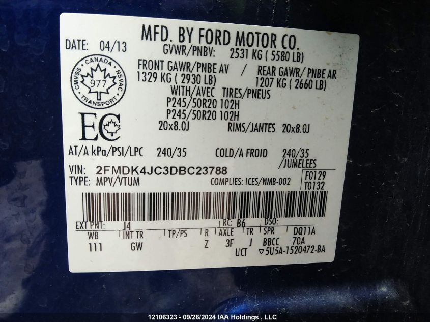 2FMDK4JC3DBC23788 2013 Ford Edge Sel