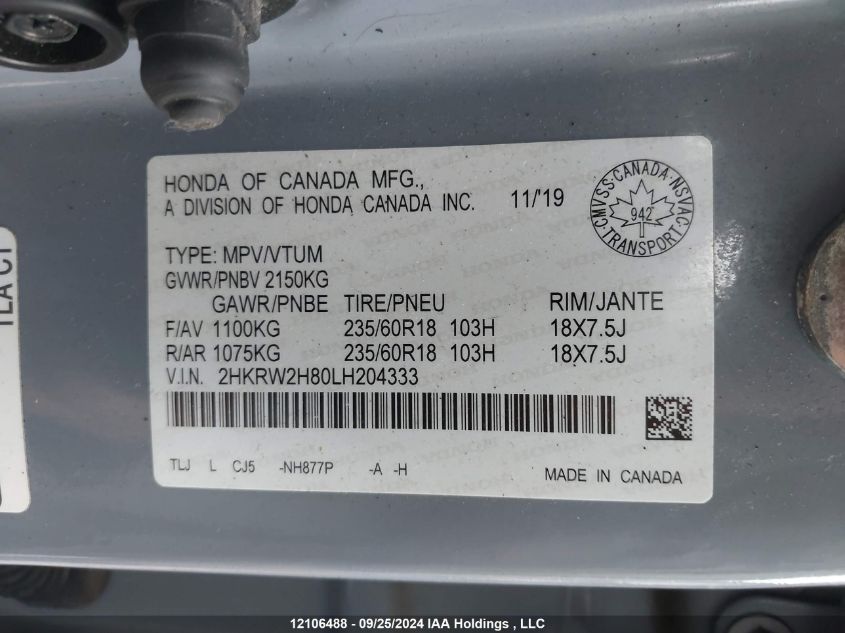 2HKRW2H80LH204333 2020 Honda Cr-V