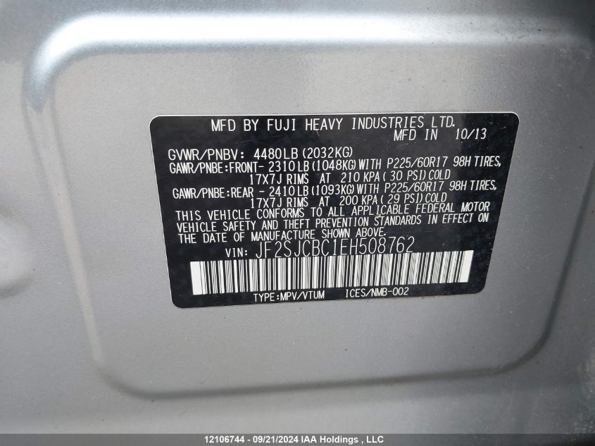 2014 Subaru Forester 2.5I Premium VIN: JF2SJCBC1EH508762 Lot: 12106744