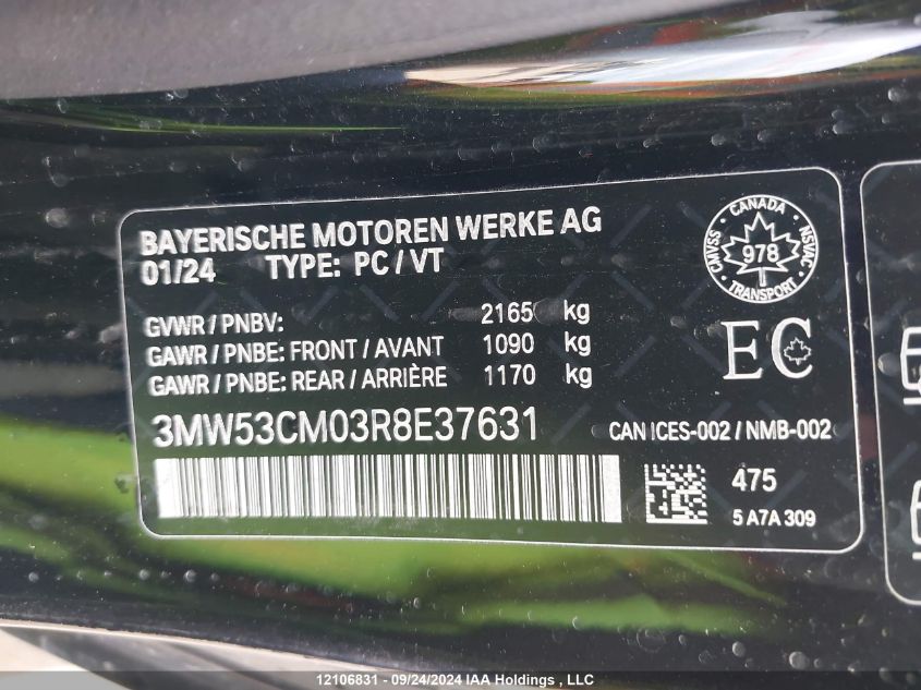 2024 BMW 2 Series M240I VIN: 3MW53CM03R8E37631 Lot: 12106831