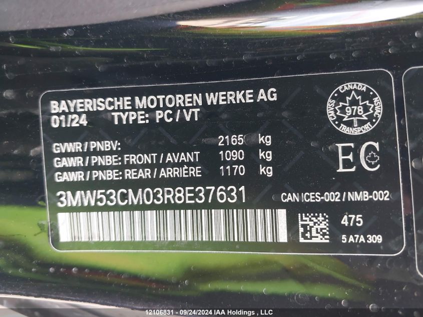 2024 BMW 2 Series M240I VIN: 3MW53CM03R8E37631 Lot: 12106831