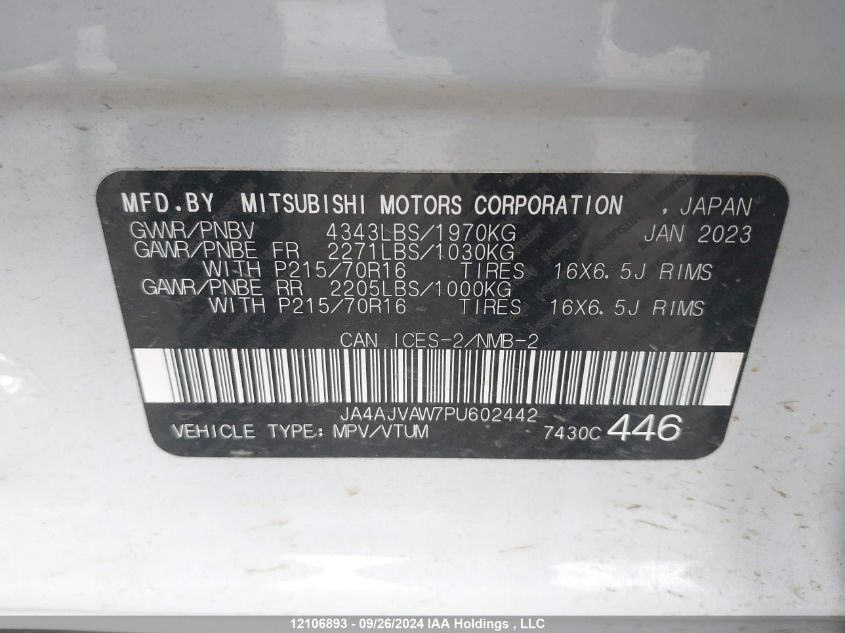 2023 Mitsubishi Rvr VIN: JA4AJVAW7PU602442 Lot: 12106893