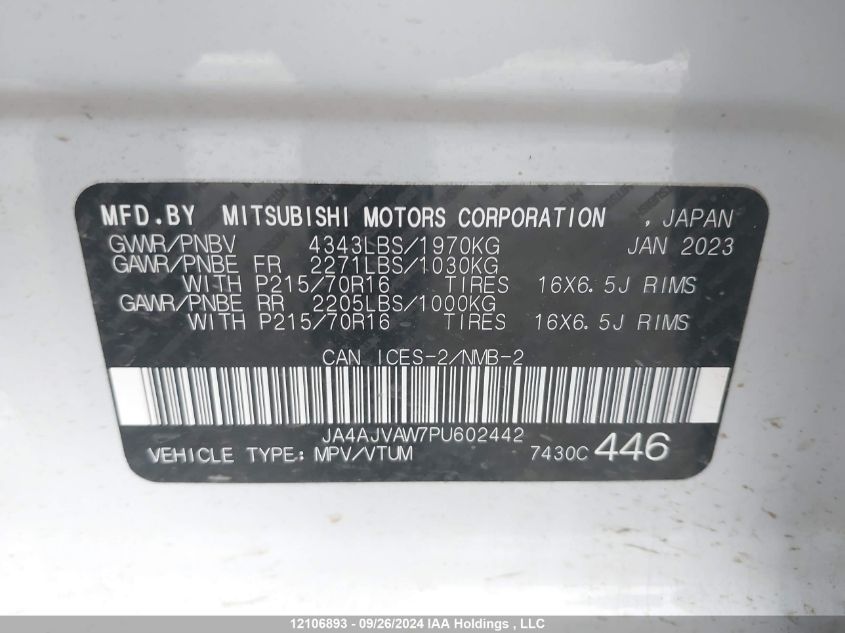 2023 Mitsubishi Rvr VIN: JA4AJVAW7PU602442 Lot: 12106893