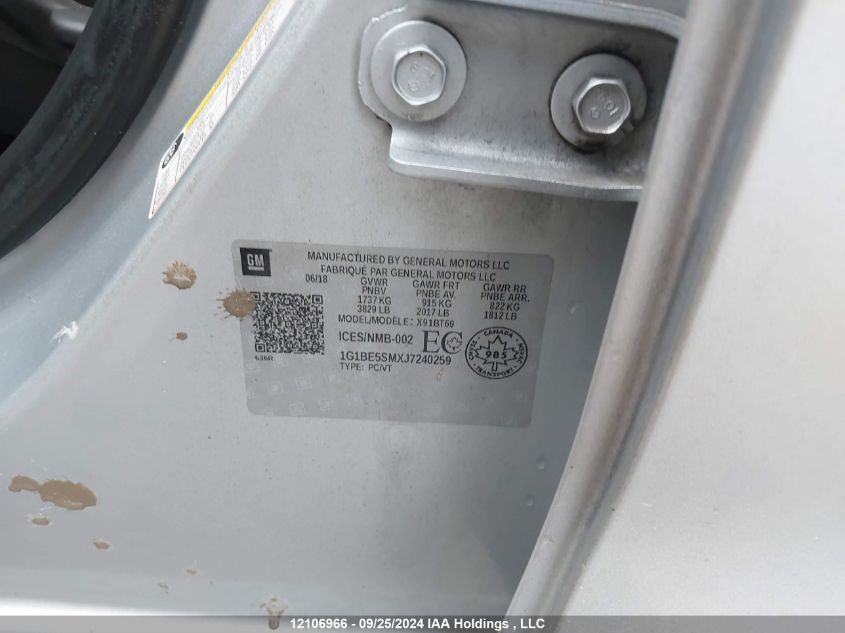 2018 Chevrolet Cruze VIN: 1G1BE5SMXJ7240259 Lot: 12106966