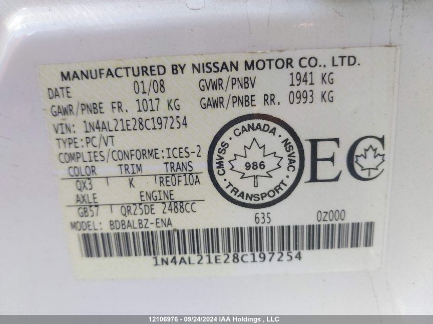 1N4AL21E28C197254 2008 Nissan Altima 2.5/2.5S