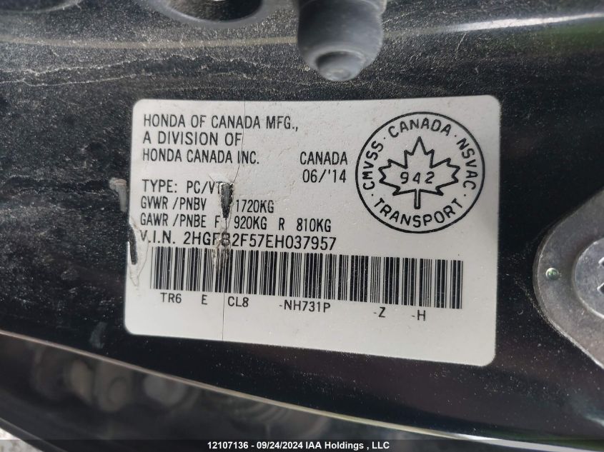 2HGFB2F57EH037957 2014 Honda Civic Lx