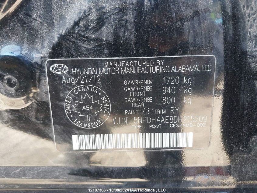 2013 Hyundai Elantra Gls/Limited VIN: 5NPDH4AE8DH215209 Lot: 12107366