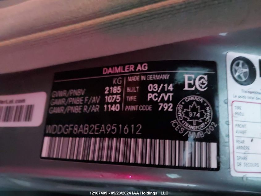 2014 Mercedes-Benz C 300 4Matic VIN: WDDGF8AB2EA951612 Lot: 12107409