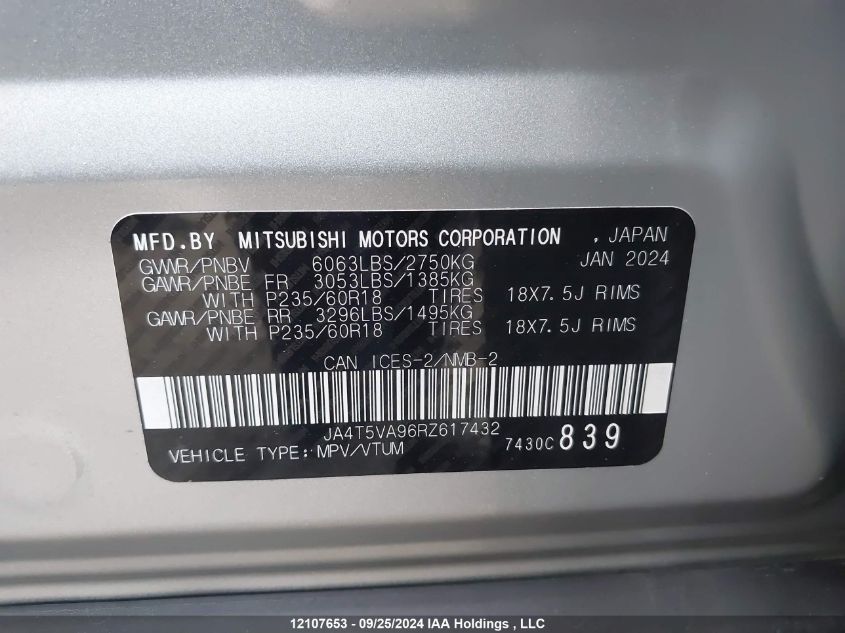 JA4T5VA96RZ617432 2024 Mitsubishi Outlander Phev