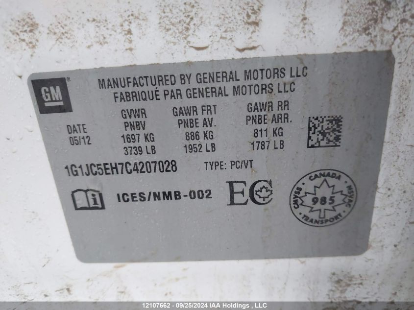 2012 Chevrolet Sonic VIN: 1G1JC5EH7C4207028 Lot: 12107662