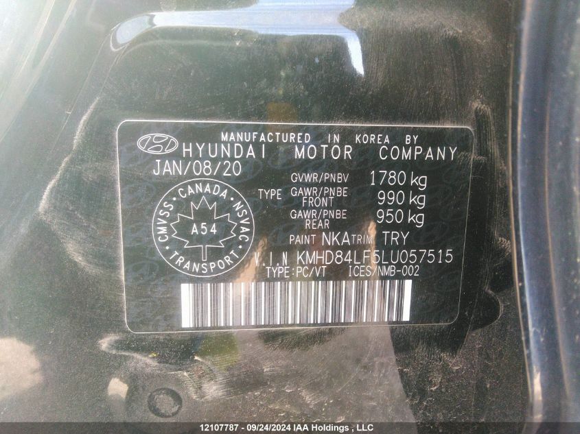 KMHD84LF5LU057515 2020 Hyundai Elantra Sel/Value/Limited