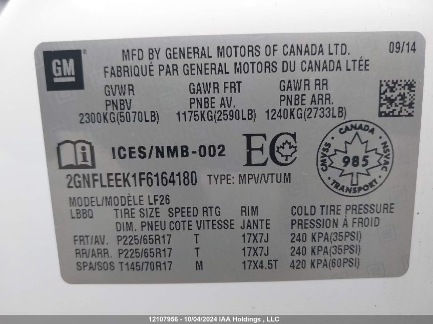 2GNFLEEK1F6164180 2015 Chevrolet Equinox