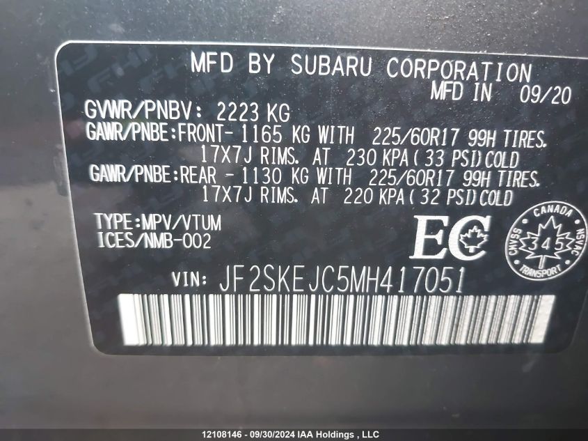 2021 Subaru Forester VIN: JF2SKEJC5MH417051 Lot: 12108146