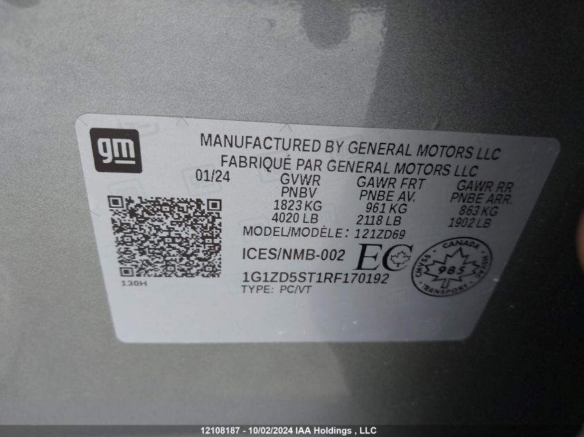 1G1ZD5ST1RF170192 2024 Chevrolet Malibu Lt