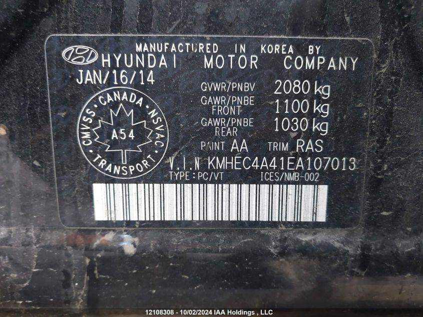 2014 Hyundai Sonata Hybrid Hybrid VIN: KMHEC4A41EA107013 Lot: 12108308