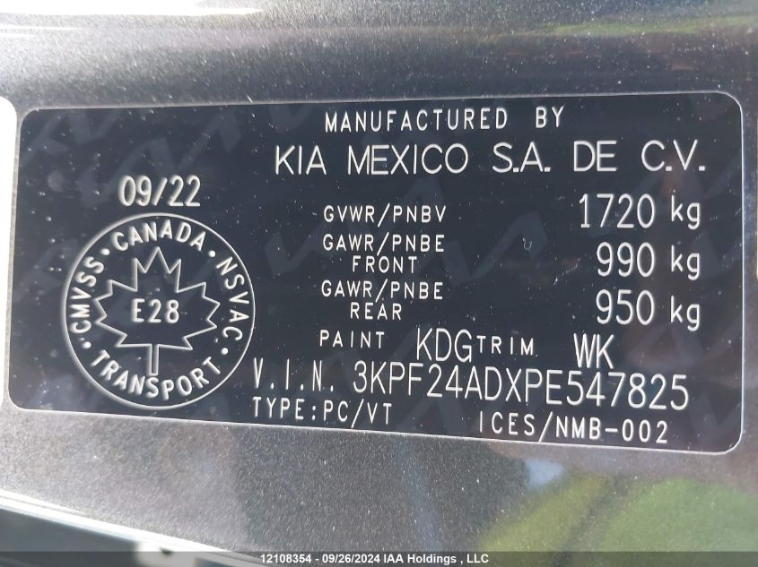 3KPF24ADXPE547825 2023 Kia Forte Lx/Lxs