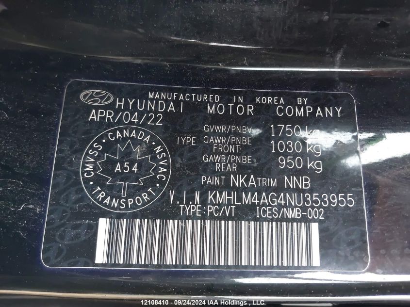 KMHLM4AG4NU353955 2022 Hyundai Elantra Sel