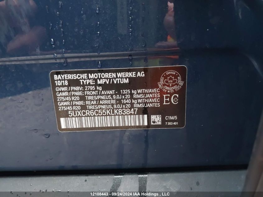 5UXCR6C55KLK83847 2019 BMW X5