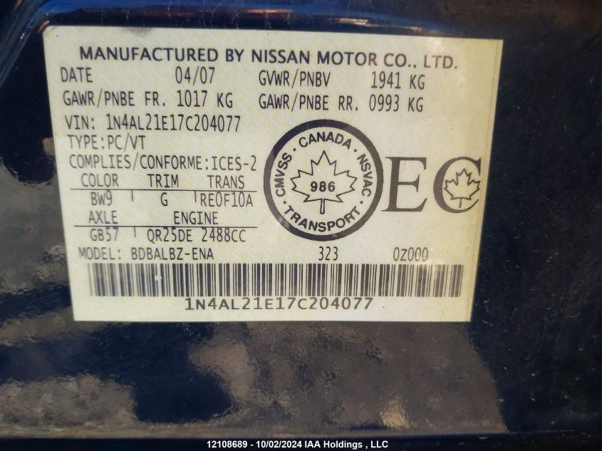 1N4AL21E17C204077 2007 Nissan Altima