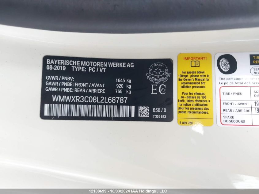 2020 Mini 3 Door VIN: WMWXR3C08L2L68787 Lot: 12108699