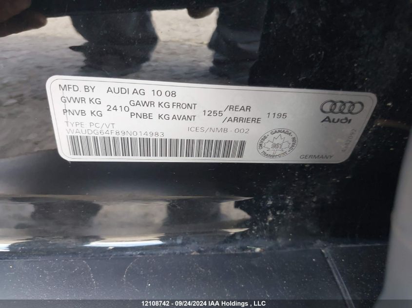 2009 Audi A6 Premium VIN: WAUDG64F89N014983 Lot: 12108742