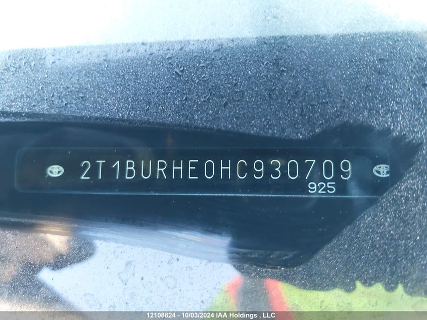 2017 Toyota Corolla L/Le/Xle/Se/Xse VIN: 2T1BURHE0HC930709 Lot: 12108824