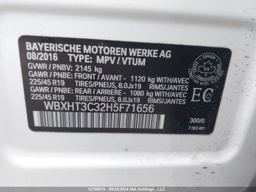 2017 BMW X1 xDrive28I VIN: WBXHT3C32H5F71656 Lot: 12108875