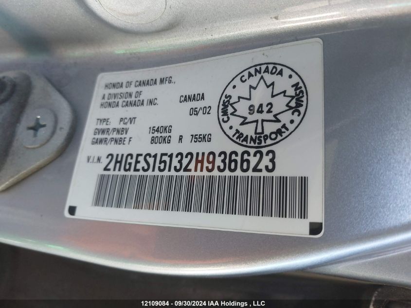 2HGES15132H936623 2002 Honda Civic