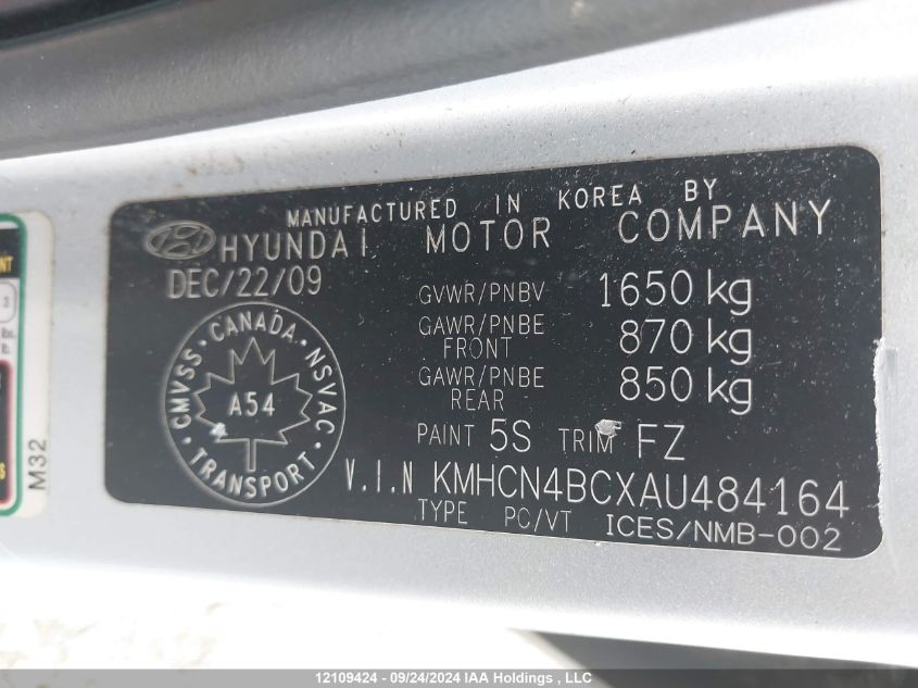 2010 Hyundai Accent Gl VIN: KMHCN4BCXAU484164 Lot: 12109424