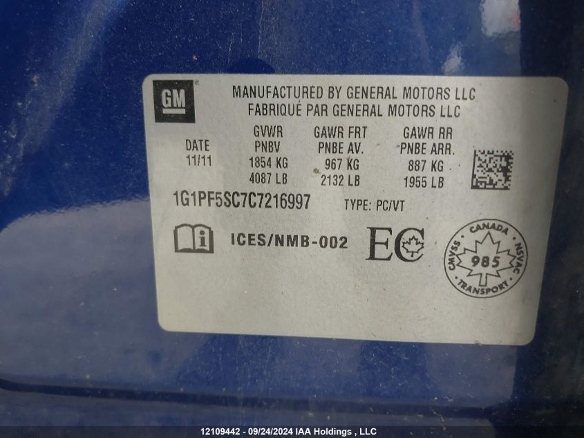 2012 Chevrolet Cruze VIN: 1G1PF5SC7C7216997 Lot: 12109442