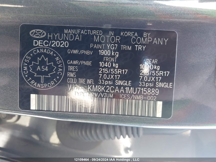 KM8K2CAA1MU715889 2021 Hyundai Kona Sel