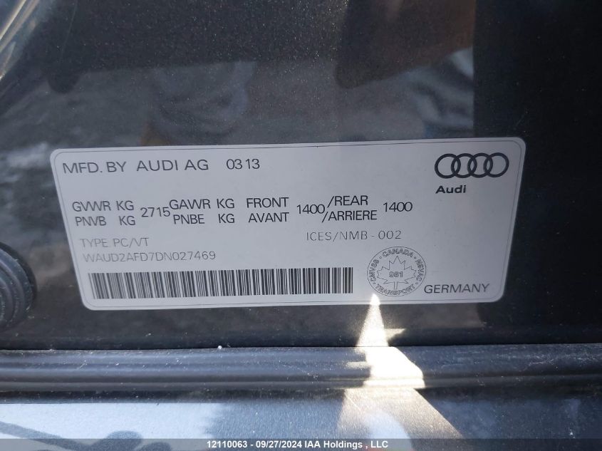 WAUD2AFD7DN027469 2013 Audi S8