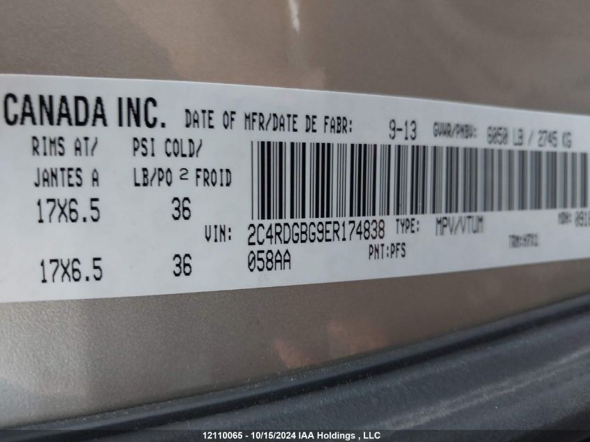 2014 Dodge Grand Caravan Se VIN: 2C4RDGBG9ER174838 Lot: 12110065