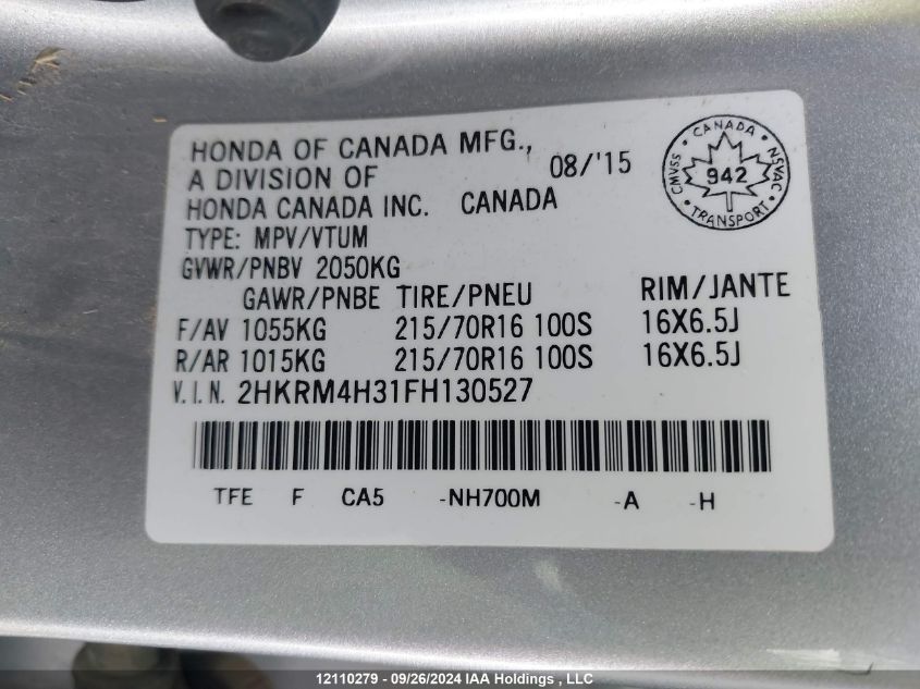 2015 Honda Cr-V VIN: 2HKRM4H31FH130527 Lot: 12110279