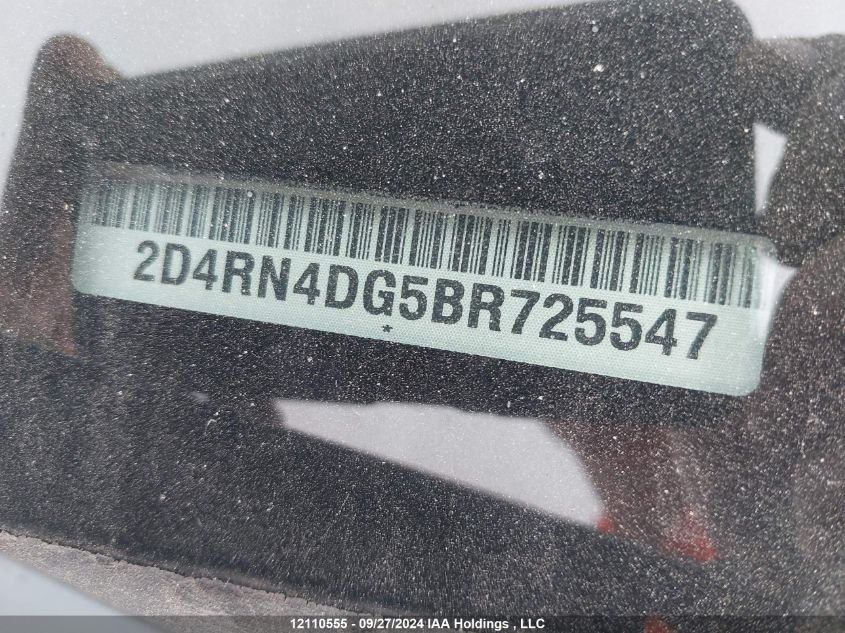 2011 Dodge Grand Caravan Se/Sxt VIN: 2D4RN4DG5BR725547 Lot: 12110555