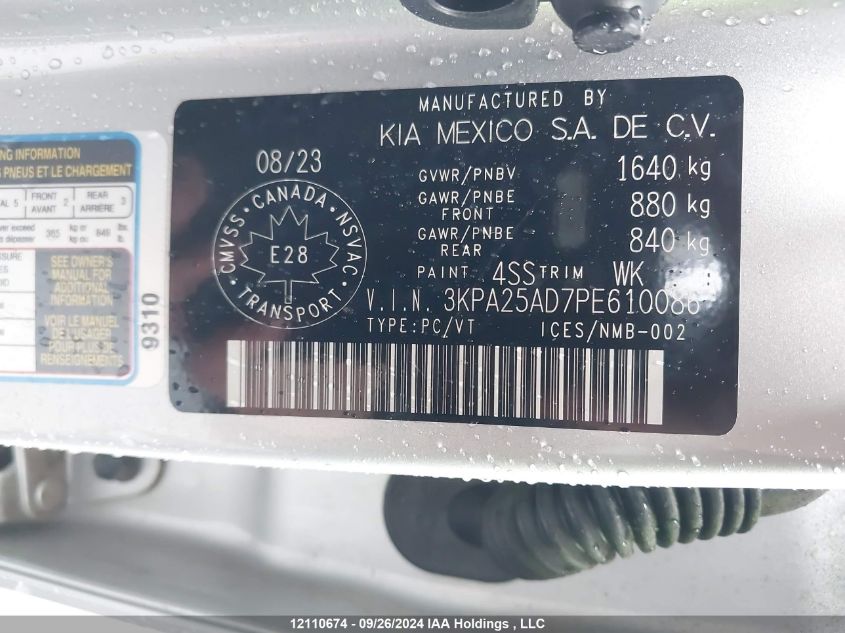 2023 Kia Rio S VIN: 3KPA25AD7PE610086 Lot: 12110674