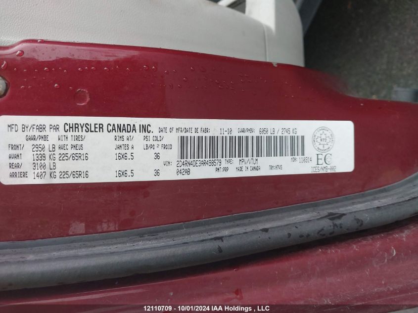 2D4RN4DE3AR498579 2010 Dodge Grand Caravan Se