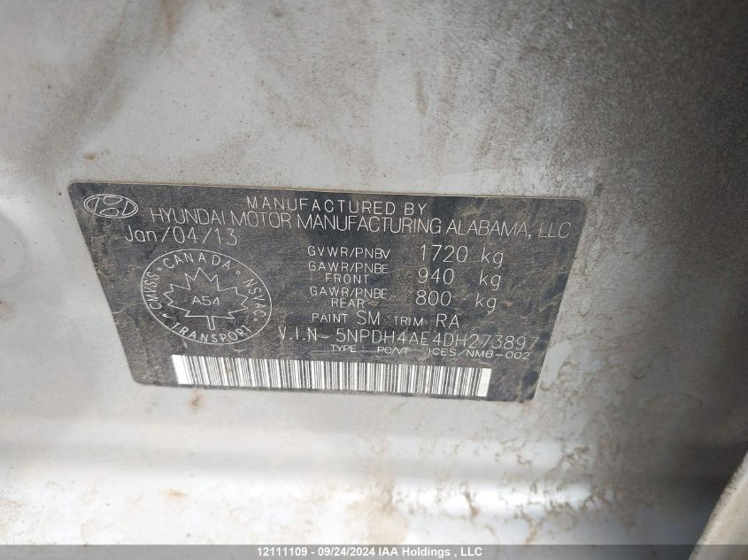 2013 Hyundai Elantra Gls/Limited VIN: 5NPDH4AE4DH273897 Lot: 12111109