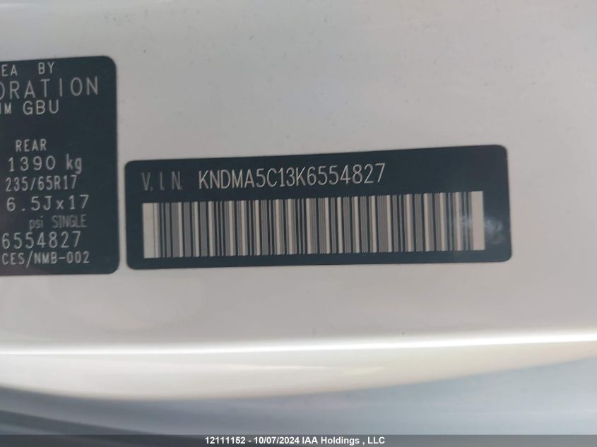 KNDMA5C13K6554827 2019 Kia Sedona L