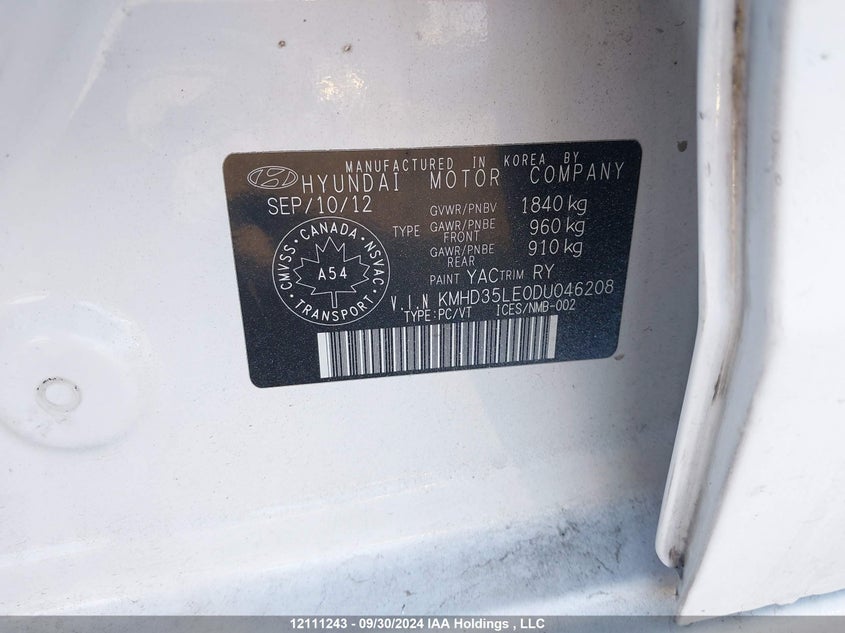 2013 Hyundai Elantra Gt Gls VIN: KMHD35LE0DU046208 Lot: 12111243