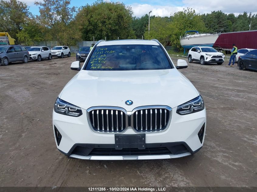 2022 BMW X3 xDrive30I VIN: 5UX53DP01N9L04904 Lot: 12111285