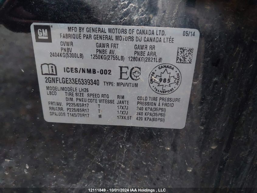 2GNFLGE33E6339340 2014 Chevrolet Equinox