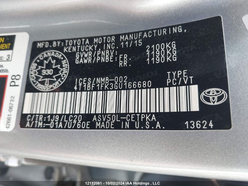 4T1BF1FK3GU166680 2016 Toyota Camry Le/Xle/Se/Xse