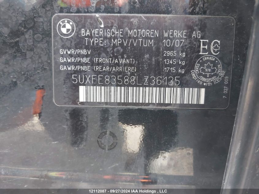 5UXFE83588LZ36135 2008 BMW X5