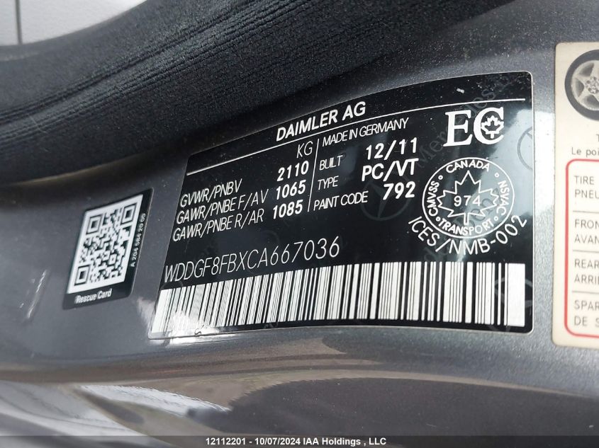 WDDGF8FBXCA667036 2012 Mercedes-Benz C 250 4Mati