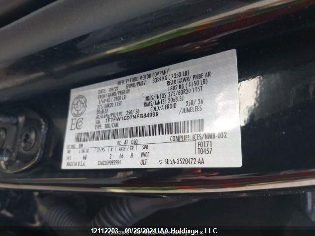 2022 Ford F-150 Lariat VIN: 1FTFW1ED7NFB84996 Lot: 12112203