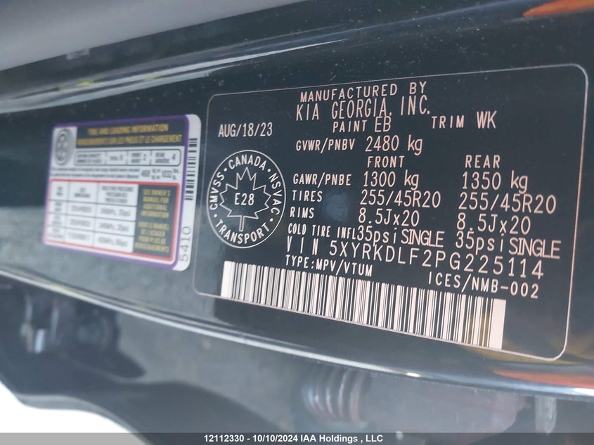 2023 Kia Sorento VIN: 5XYRKDLF2PG225114 Lot: 12112330