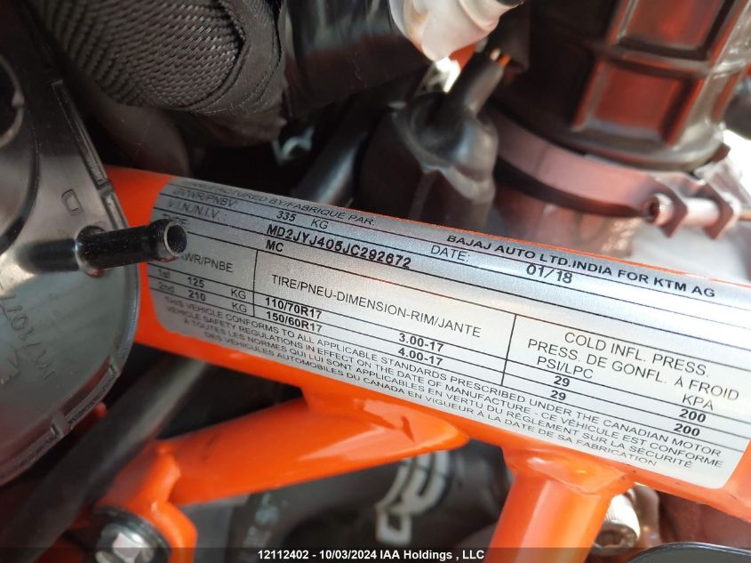 MD2JYJ405JC292672 2018 Ktm 390 Duke