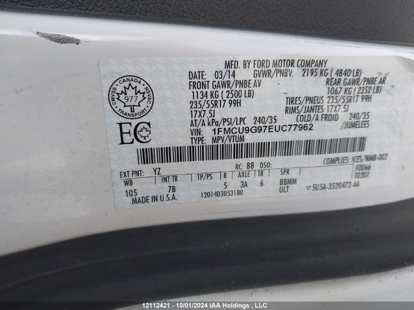 1FMCU9G97EUC77962 2014 Ford Escape