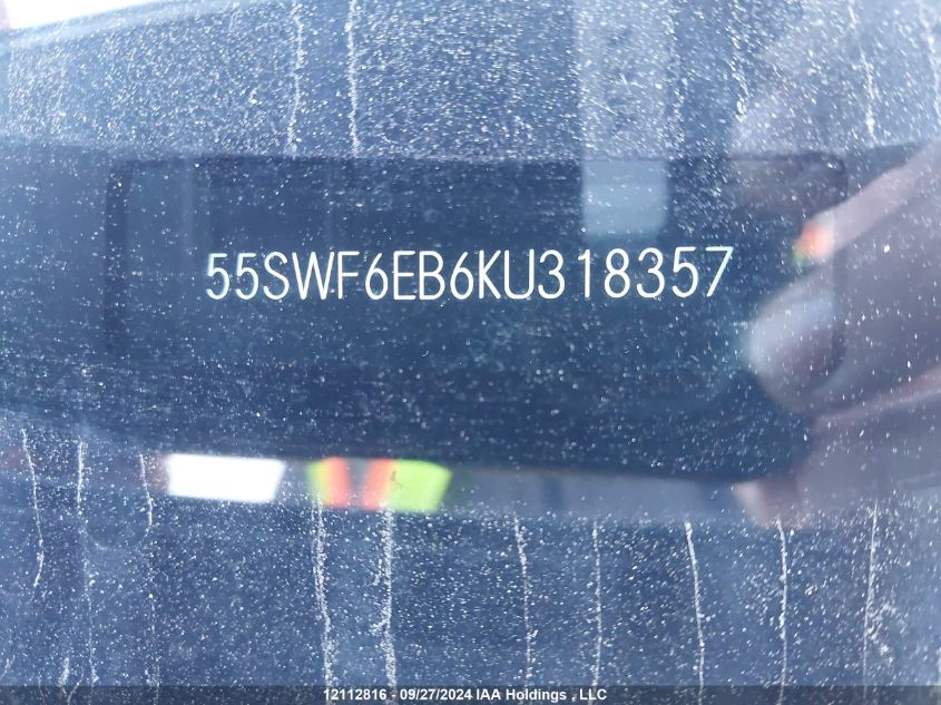 2019 Mercedes-Benz C-Class VIN: 55SWF6EB6KU318357 Lot: 12112816